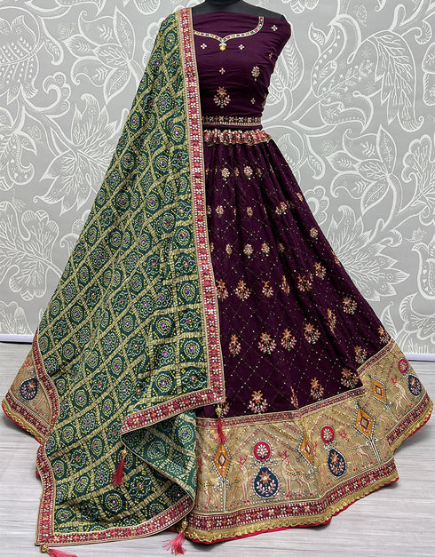 Designer Wedding Wear Heavy Net Lehenga Choli Collection Purple Gadhawal Silk Lehenga Choli Front View